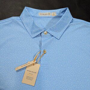 $115 Peter Millar Cottage Blue Featherweight Nautical Knots Polo Shirt Size L